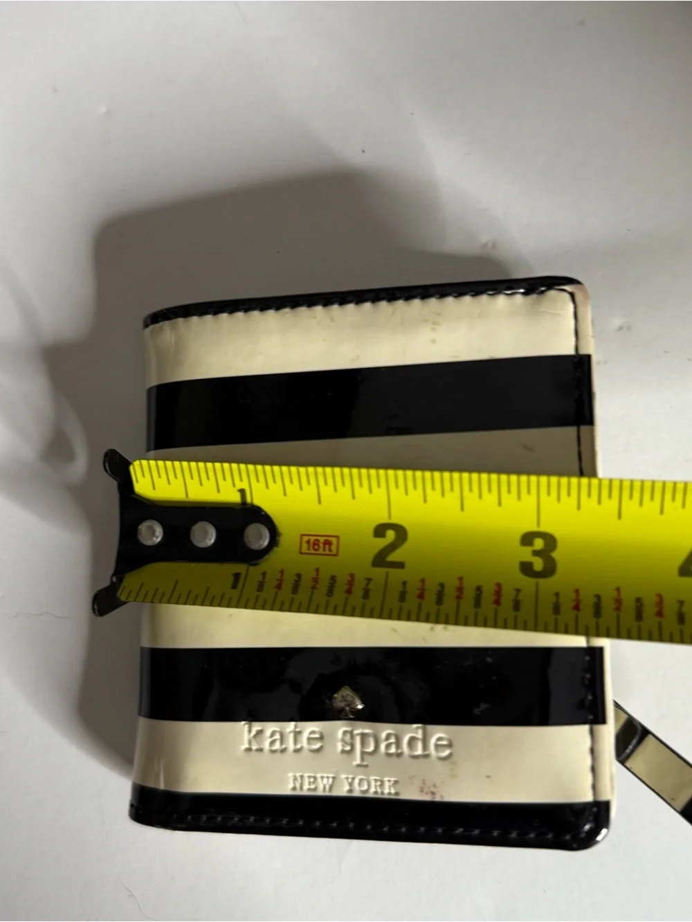kate spade Black and Cream Striped Patent Leather Wallet